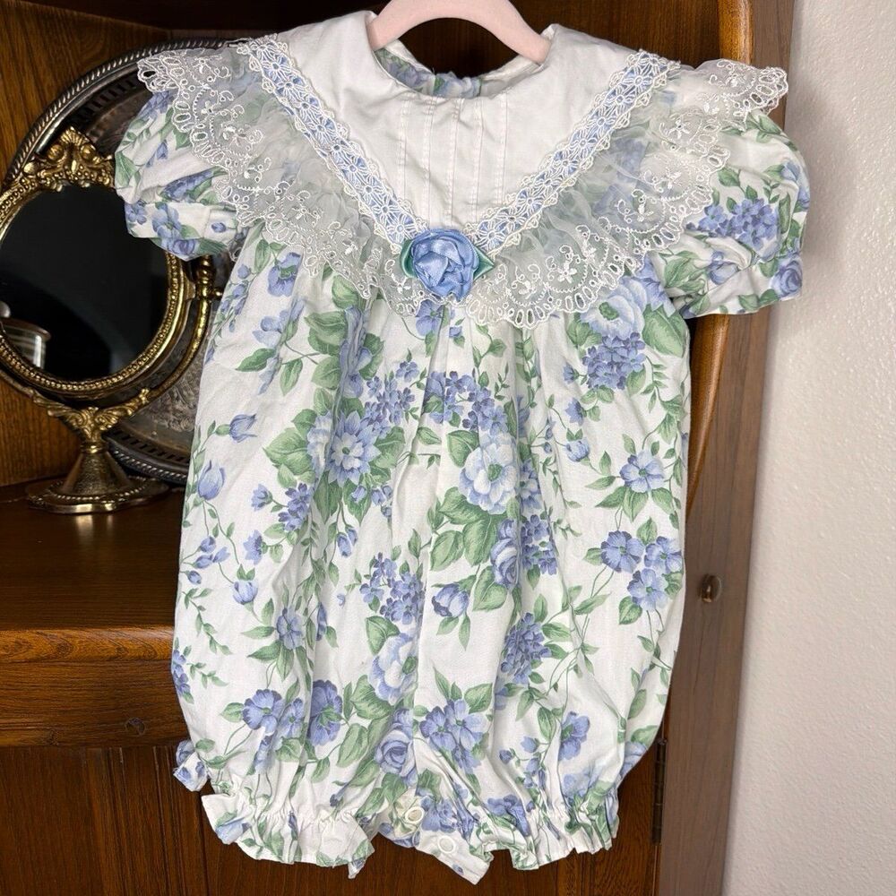Vintage Baby Girls Floral Lace Romper